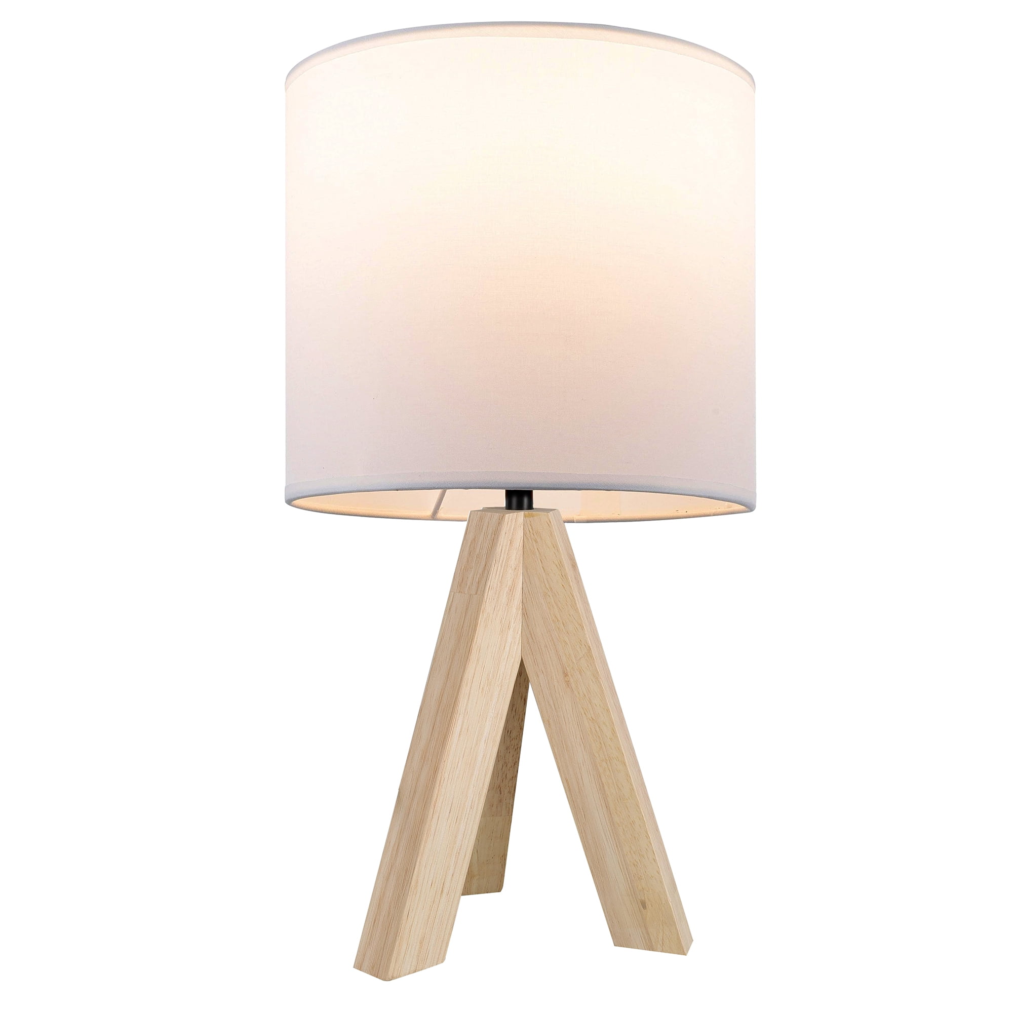 Mainstays Tripod Oak Table Lamp with Classic White Fabric Shade, 16.75"H