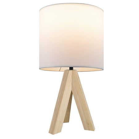 Mainstays Tripod Oak Table Lamp with Classic White Fabric Shade 16.75 H