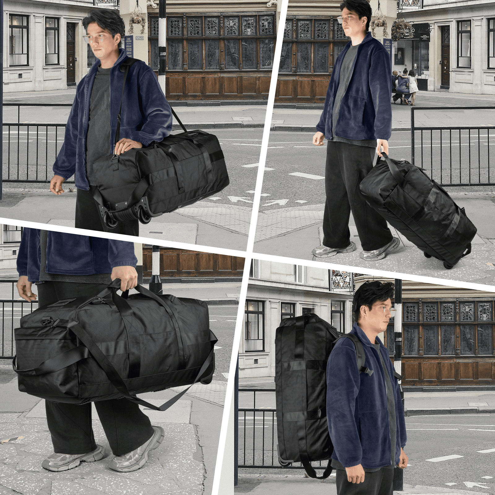 DAKOMM 90L Foldable Rolling Duffel Bag with Wheels, Extra Large 34 Inch Travel Duffel Bag with Shoulder Strap for Travel Camping Sports, Waterproof Large Gym Bag, Travel Backpack For Men Women, Black