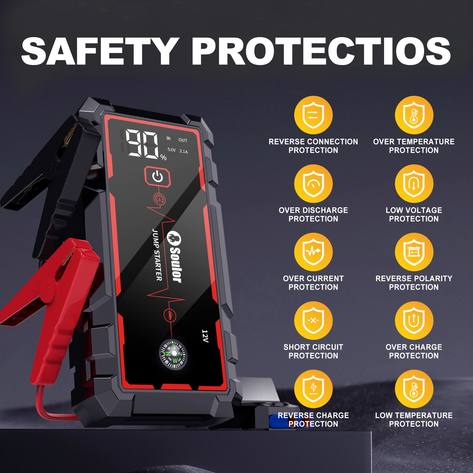 Jump Starter 3000A for 8.0L Gas 4.0L Diesel 12V Lithium Jump Box, Portable Power Bank with Emergency Light