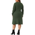 thumbnail image 3 of Vestido de suéter de mujer de tallas grandes Agnes Orinda, cuello redondo, de manga larga, suéter de punto, vestido de suéter de otoño e invierno, 4X verde ejército, 3 of 5