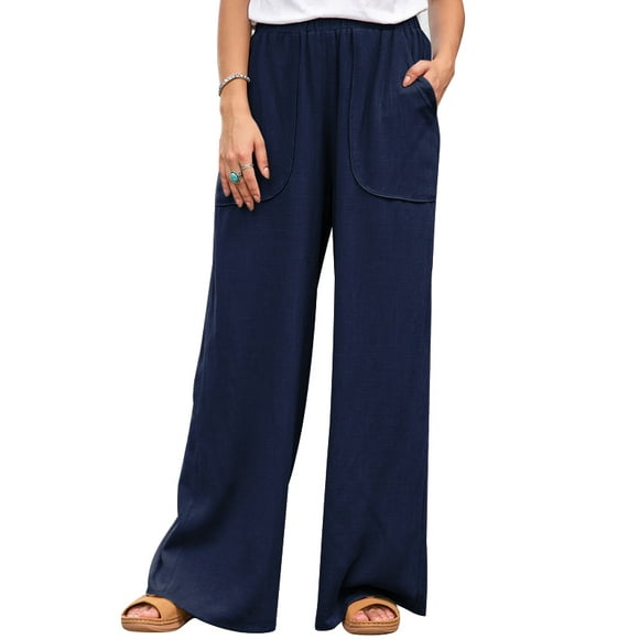 Celmia Womens Palazzo Pants Plaid Office Wide Leg Flared Trousers