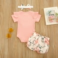 thumbnail image 4 of Xingqing 3PCS Newborn Baby Girl Ruffle Short Sleeve Rib Knit Romper Shorts Headband Sets, 4 of 10