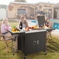 thumbnail image 3 of Îlot de Cuisine Extérieur avec Évier, Bac à Glace, Armoire de Rangement de 100 Gallons et Roues Verrouillables, Table de Préparation en Acier Inoxydable pour BBQ, Cuisson et Grillades en Plein Air, 3 of 6
