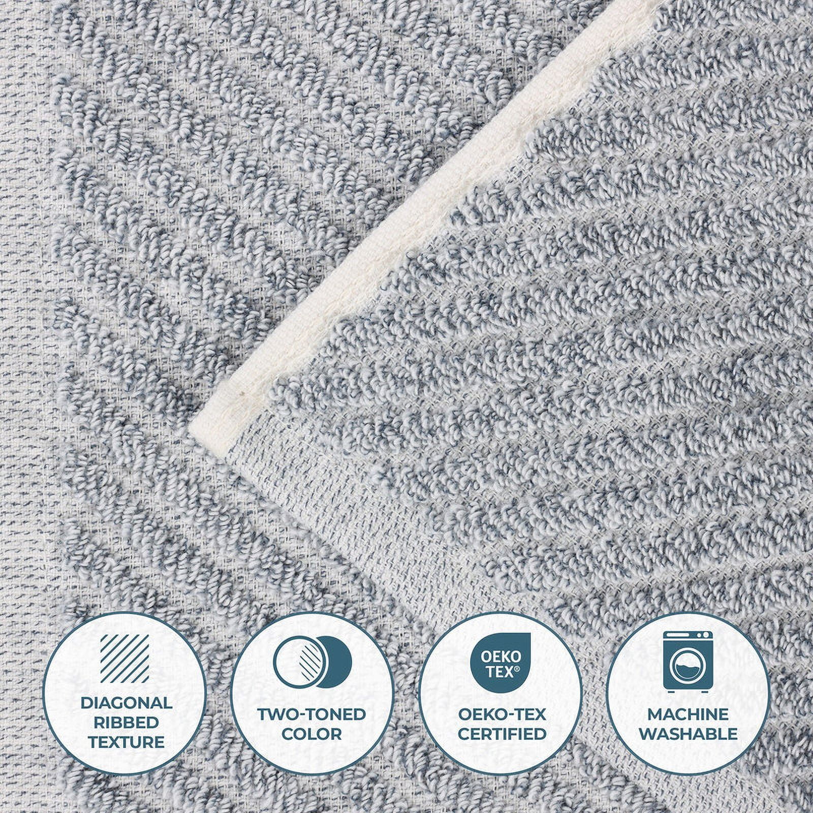 Superior Amelia Viscose Cotton Blend Medium Weight Hand Towels, Set of 6, Denim Blue