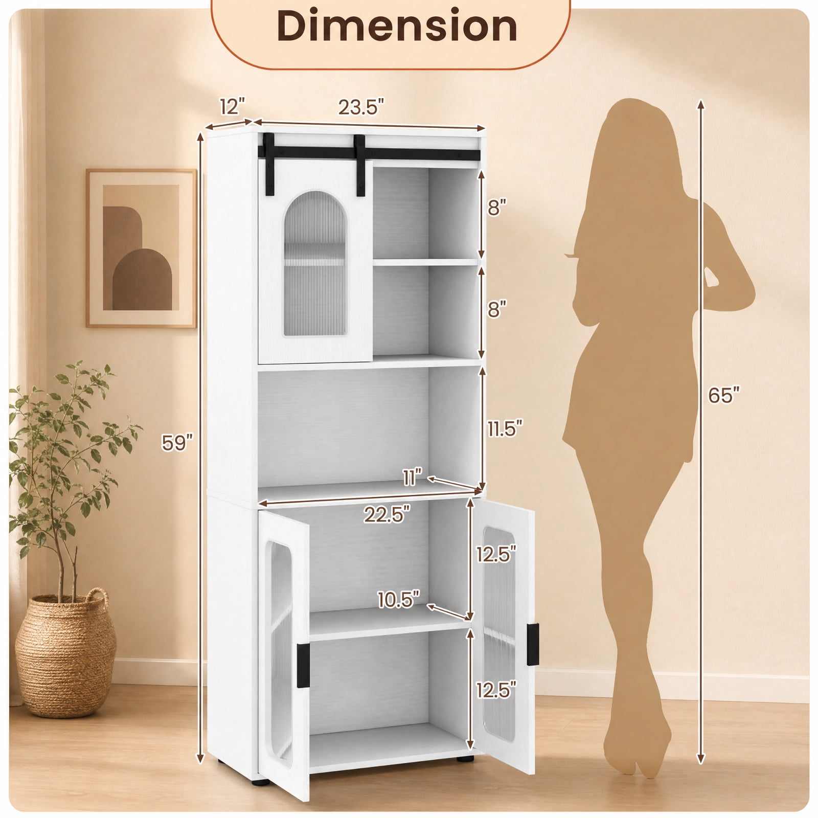 Vebreda Freestanding Bathroom Storage Cabinet, Farmhouse Bathroom Floor Cabinet with Sliding Barn Door, Large Storage Capacity