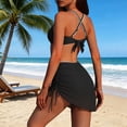 thumbnail image 7 of UTSJKR Women's Multi Color Triangle Trim 3 Piece Bikini Set, Mesh Drawstring Skirt Bathing Suit for Summer Trendy Beach Style Black L, 7 of 7