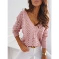 thumbnail image 1 of Suéter de mujer de color sólido con cuello en V hueco, suéter de deseo, top tipo pulóver, 1 of 5