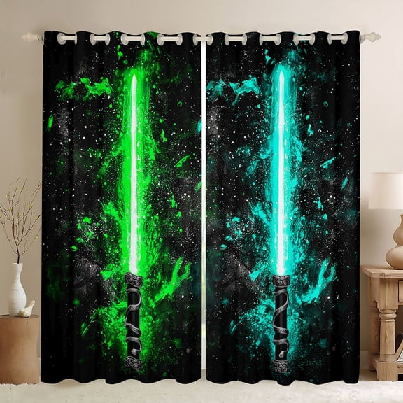 Castle Fairy Gamepads Lightsaber Black Out Curtains for Kids Children Teens,Video Game Curtains Pack of 2 (42x63 Each),Galaxy Universe Bedroom Curtains,Microfiber Bedroom Decor