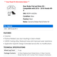 thumbnail image 2 of Rear Brake Pad and Rotor Kit - Compatible with 2016 - 2018 Honda HR-V 2017, 2 of 2