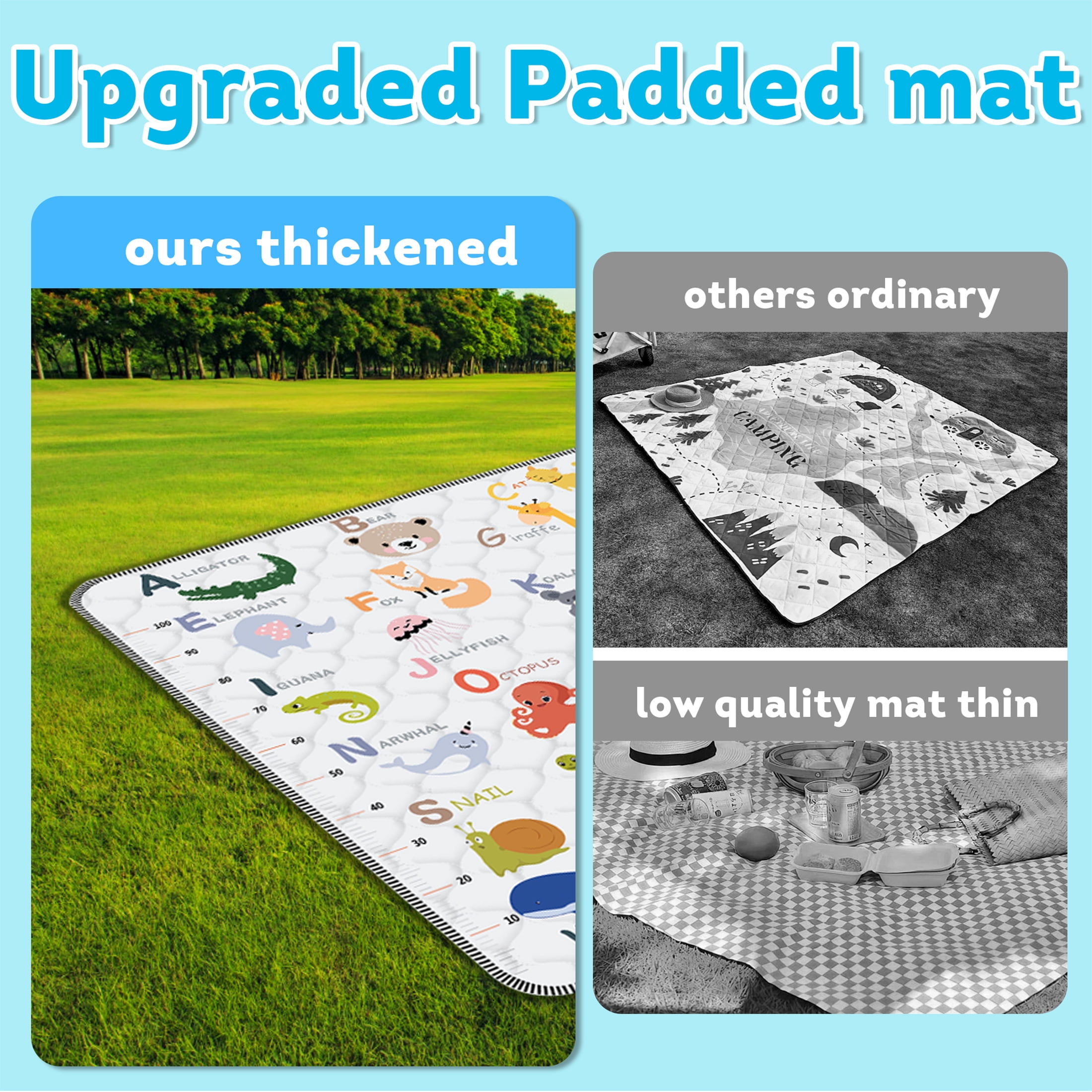 FUGWU Baby Play Mat for Floor, Fits 47x47 Playpen, Non-Slip & Soft Crawling Mat for Infants (Animal Alphabet)