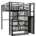 thumbnail image 3 of Metal Loft Bed In Black With Practical Desk, Wardrobe, And Storage Organization Shelves, 3 of 7
