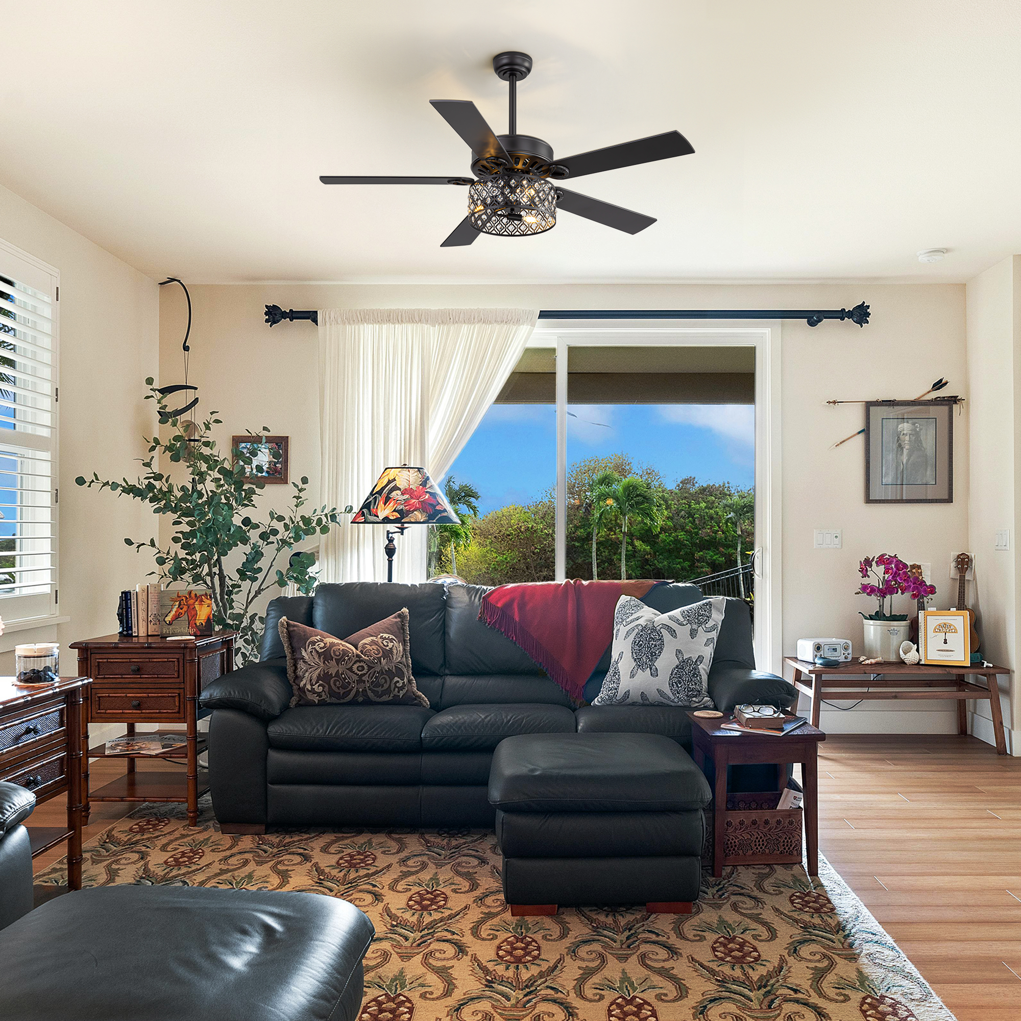 ALKAFY 52 inch Traditional Black Ceiling Fan with Light & Remote - Reversible Blades for Bedroom/Living/Dining
