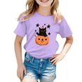 thumbnail image 5 of Ulanda Kids Halloween Shirt Boys Girls Pumpkin and Black Cat Graphic Tees Toddler Halloween Short Sleeve Tops (Purple, 5-6 Years), 5 of 6