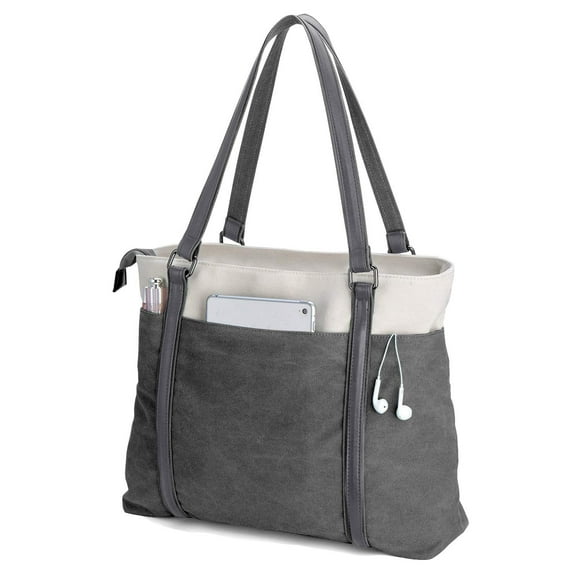 Women Laptop Tote Bag for Work Lightweight Splice Canvas 15.6 Inch Handbag Purse (DarkGray)