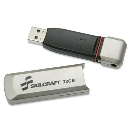7045015999355 SKILCRAFT 32GB USB 2.0 Flash Drive - 32 GB - Silver - 1 Pack - Tamper Evident, Water Proof, Dust Proof, Rugged Design, Encryption
