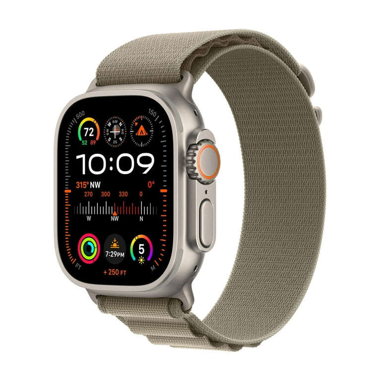 Apple Watch Ultra 2 - 49 mm - titanium - smart watch with Alpine Loop -  textile - olive - band size: M - 64 GB - Wi-Fi, LTE, UWB, Bluetooth - 4G -  2.17 oz 