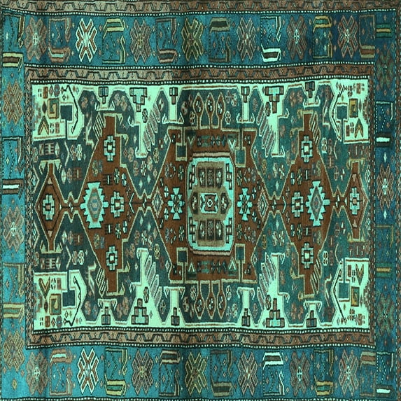 Ahgly Company Indoor Square Persian Turquoise Blue Traditional Area Rugs, 6' Square