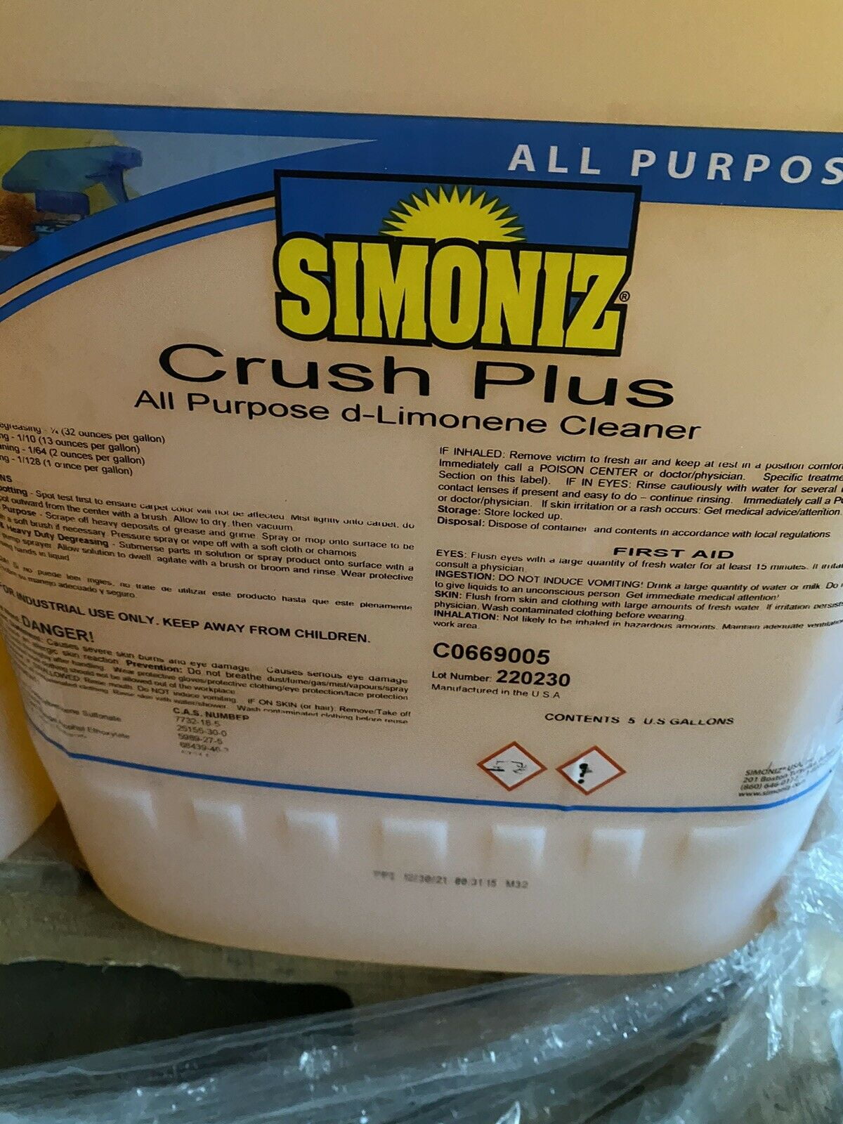 NEW Simoniz Crush Plus AllPurpose Cleaner Degreaser, 5 Gallon Pail