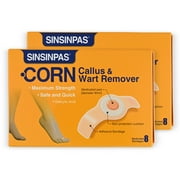 Sinsinpas Corn Callus & Wart Remover, Maximum Strength, 2 Pack (16 Patches Total)