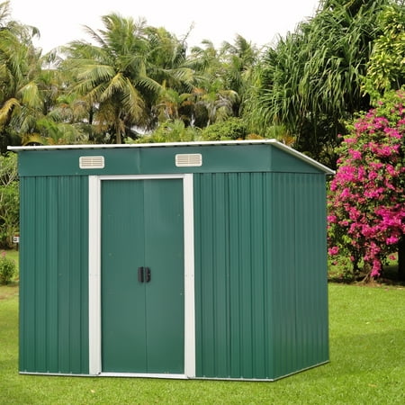 Pole Building Garage - Kinbor 6' x 4' Outdoor Steel Garden Storage Utility Tool Shed Backyard Lawn Tool House Garage Kit Building Green w/Door