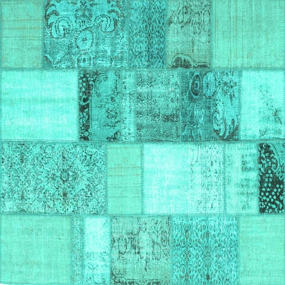 Ahgly Company Indoor Square Patchwork Turquoise Blue Transitional Area Rugs, 3' Square
