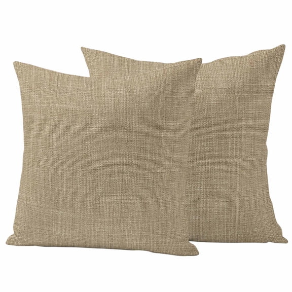 2 Pack Outdoor Waterproof Throw Pillow Covers,Country Brown Linen Texture Decorative Square Pillow Case Patio Pillowcases for Chair Couch Sofa 16x16in