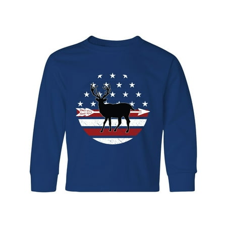 Inktastic Deer Bow Hunting USA Flag Long Sleeve Youth T-Shirt