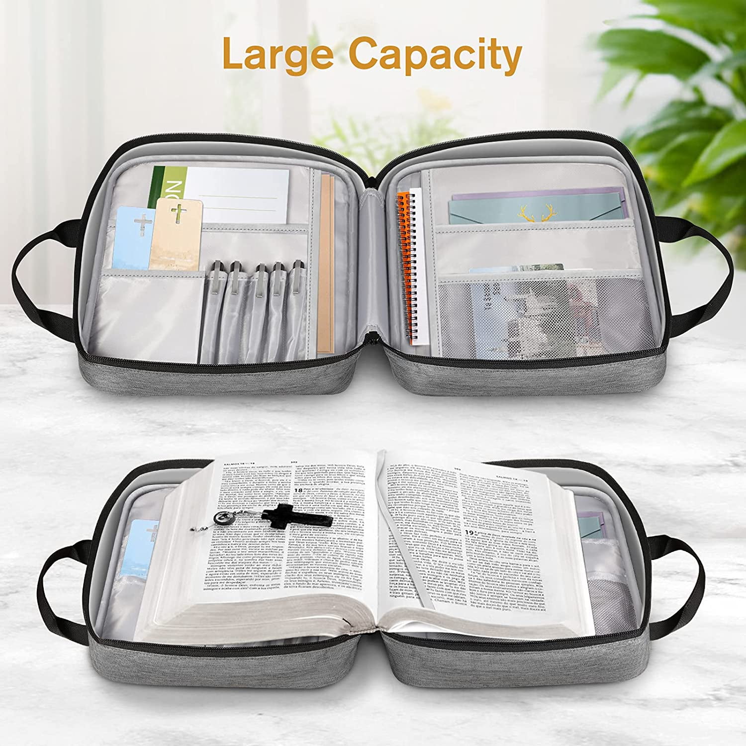 Carrying Book Case Church Bag Bible Protective with Handle and Zippered Pocket Gray FINPAC Bible Cover Perfect Gift for Men Women Father Kids 