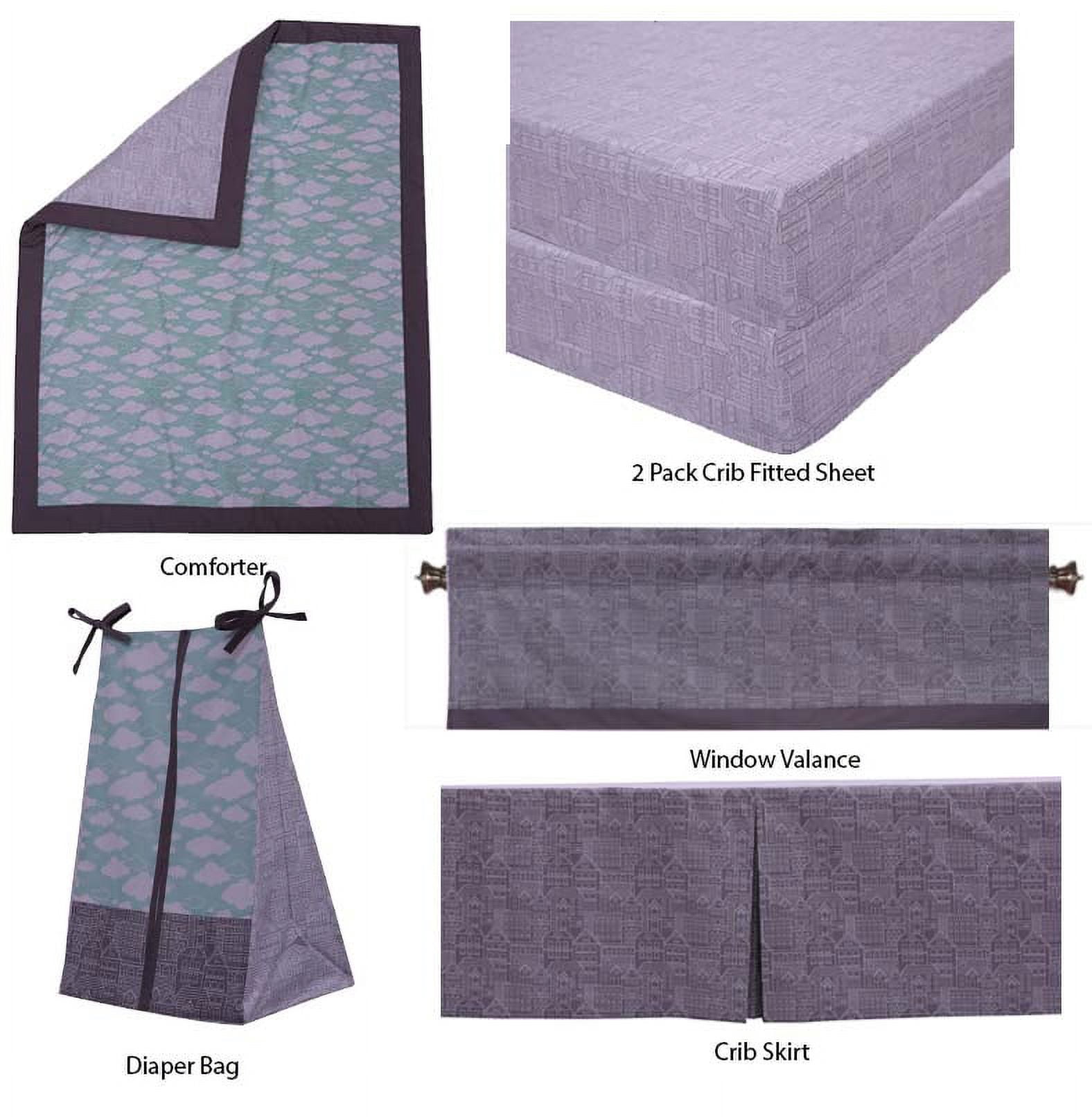 Bacati - Clouds in the City 10-Piece Crib Bedding Set with Two Crib Sheets - Mint/Grey Unisex