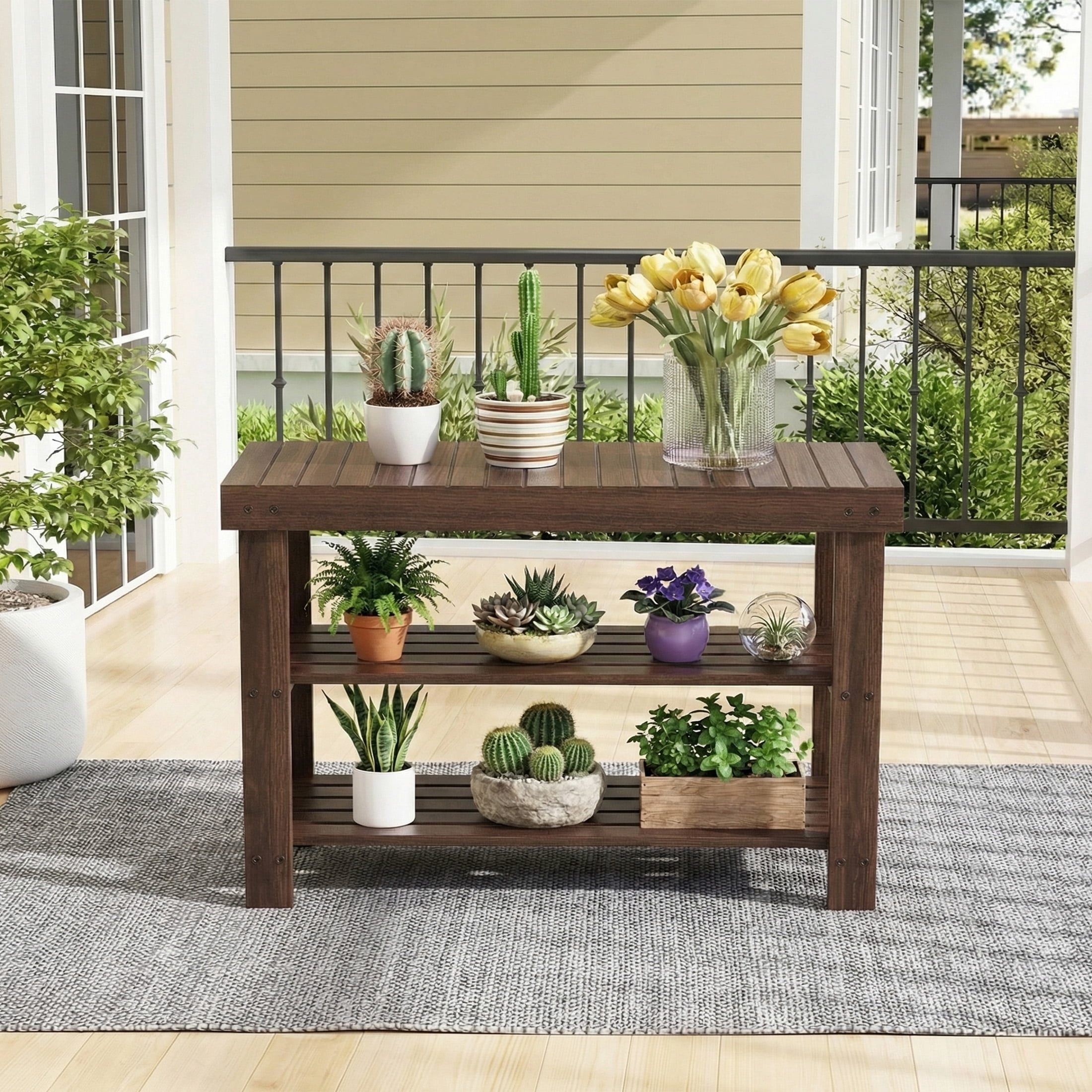 EDX 3 Tier Bamboo Shoe Rack Bench, 11.3'' x 35.4'' x 18'' Storage Seat Organizer with 286lb Capacity for Entryway,  Bedroom and Living Room,  Brown