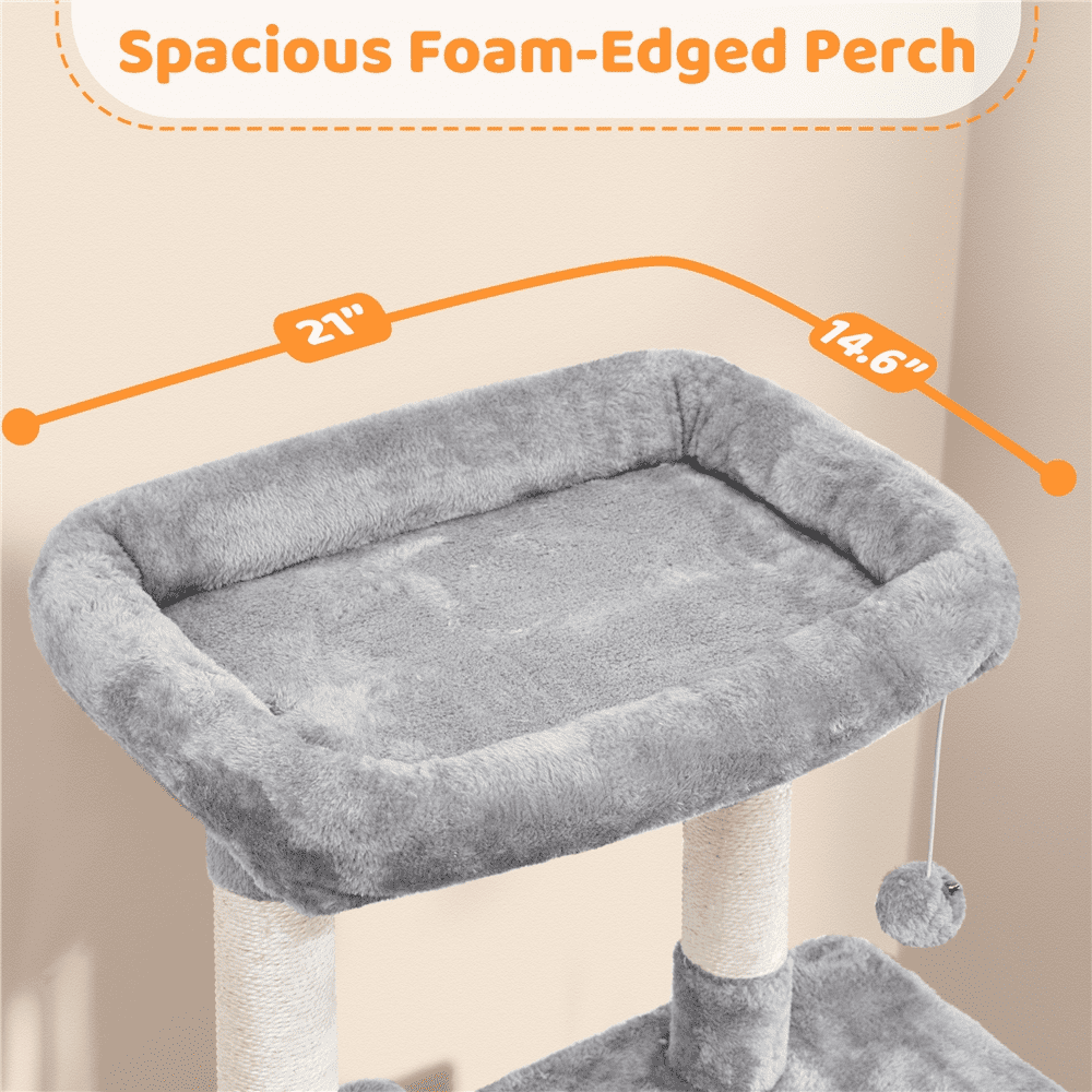 Yaheetech 54" Tall Multilevel Plush Cat Tree with Hammock Scratching Posts, Light Gray
