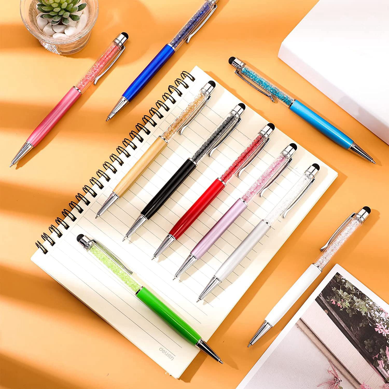 40Pcs Crystal Ballpoint Pen Bulk Shiny 2 in 1 Slim Crystal Diamond Screen Stylus Black Gel Ink Ballpoint Glitter Pen