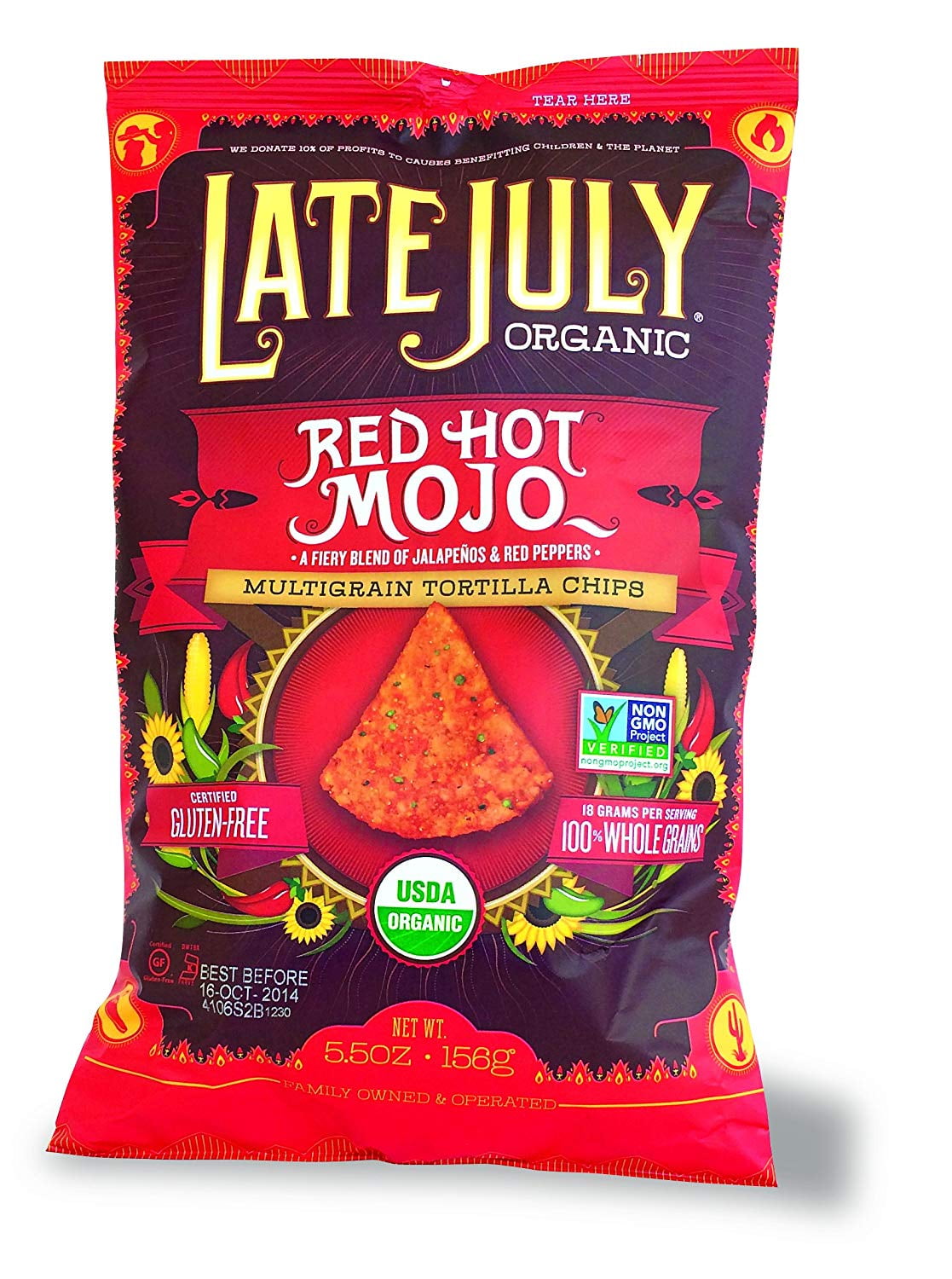 Late July Organic Red Hot Mojo Multigrain Snack Chips, 5.5 oz (Pack of