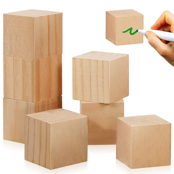 DEEPCRAFF 10Pcs Natural Wood Square Blocks for Diy Projects and Toys Chocolate Unfinished