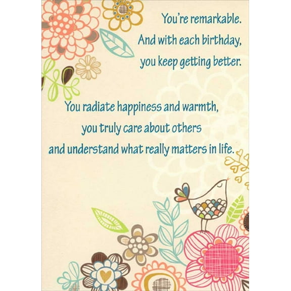 RSVP You're Remarkable, You Radiate Happiness : Bird And Flowers Birthday Card