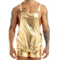 thumbnail image 4 of Mono con tirantes y tirantes para hombre, pantalones cortos con diseño holográfico metálico brillante para festivales, baile en barra, disfraces de jazz y hip hop, 4 of 5