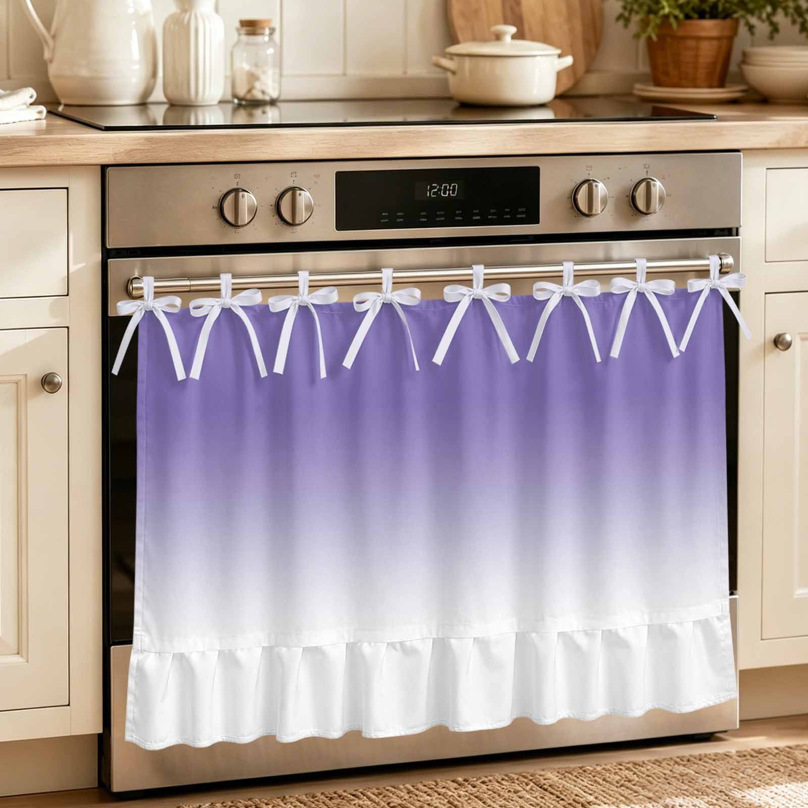 Purple White Ombre Oven Curtain with Tie Top Oven Skirt Curtain for Kitchen Purple Gradient Color Modern Abstract Art Under OvenCover Panel for Dust & Grease Apartment RV Cabinet Curtains 27 x20