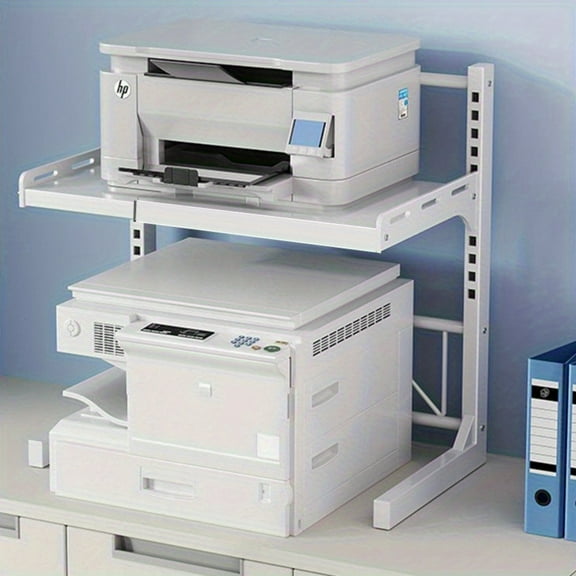 2-Tier Metal Printer Stand, White Heavy-Duty Desktop Organizer for Home Office Space-Saving Setup