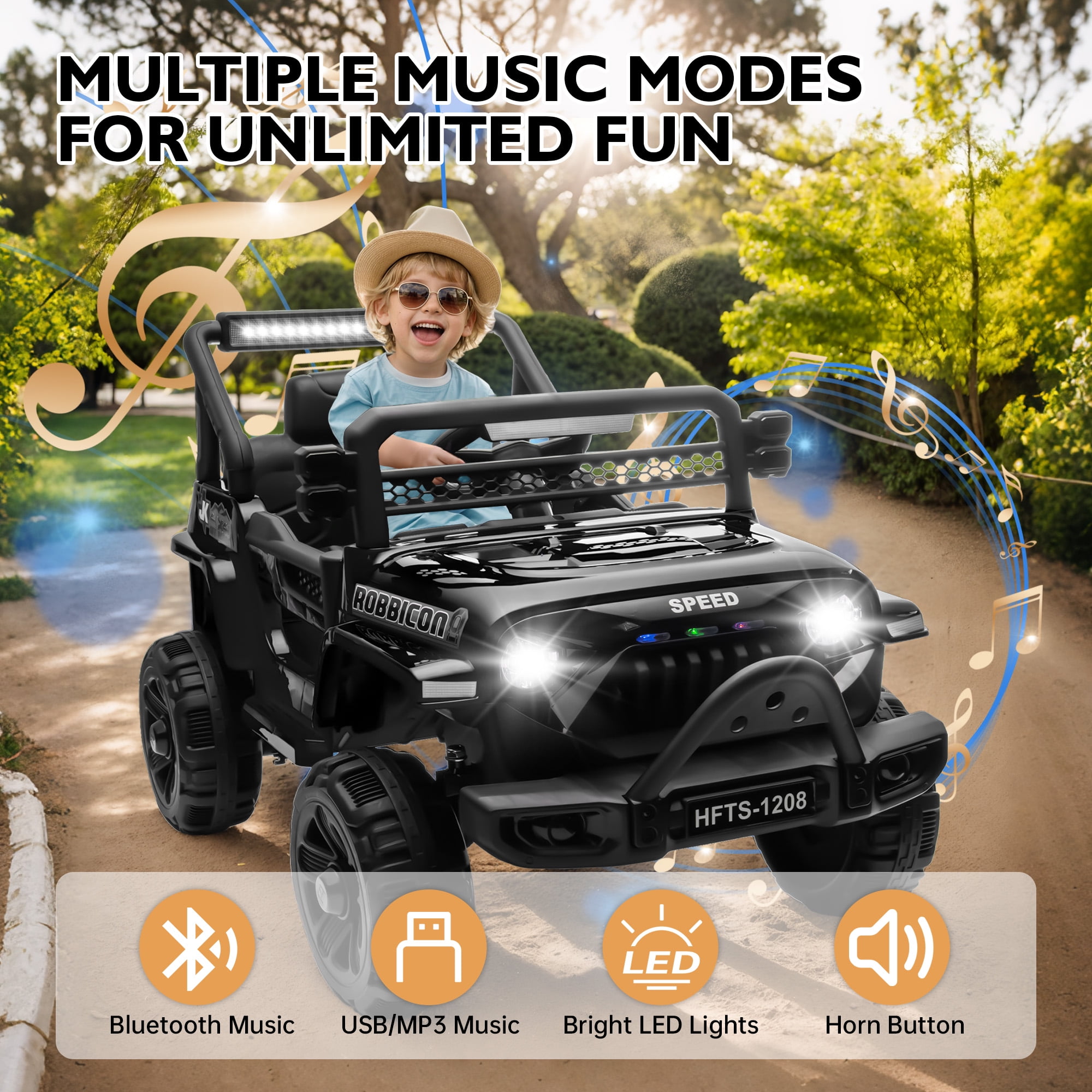 Xuanlur 12V Ride on Electric Truck Car for Kids, 12V Kids Electric Vehicles w/ Remote Control, 4 Wheel Suspension, USB, Bluetooth, Power Display, Battery Powered Ride on Toys for Boys Girls (Black)