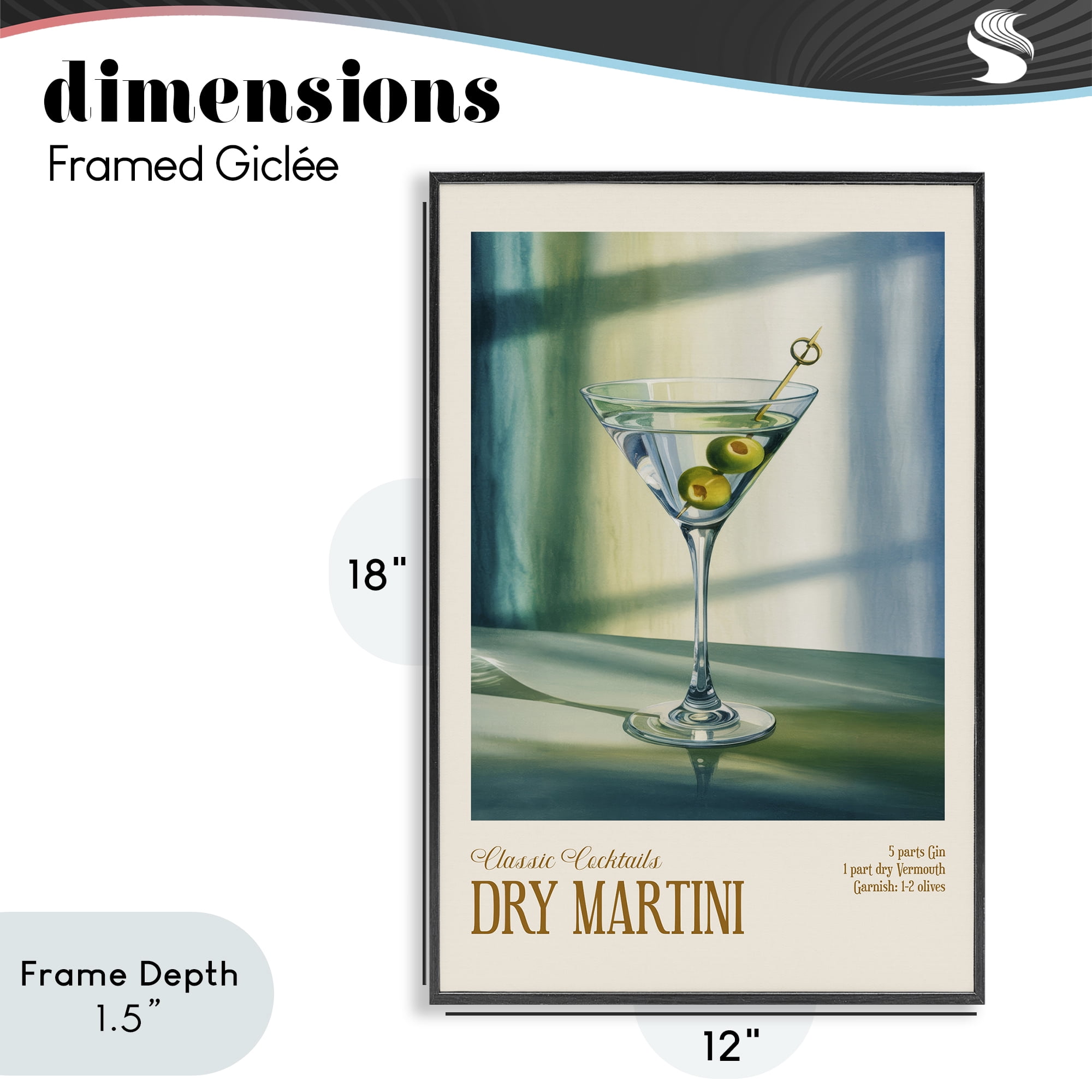 Stupell Industries Dry Martini on Surface Black Framed Giclee Art, design by Andreas Magnusson