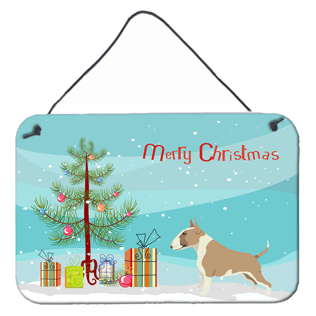 Carolines Treasures CK3528DS812 Fawn and White Bull Terrier Christmas Tree Wall or Door Hanging Prints 8x12 multicolor