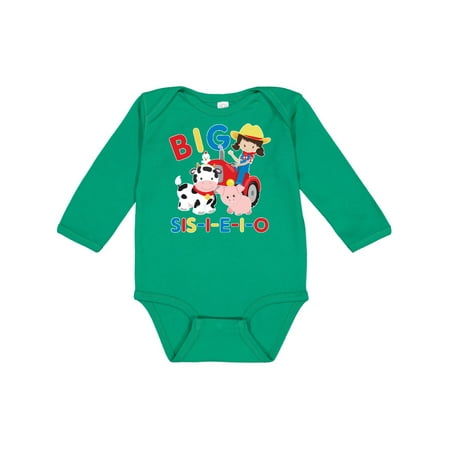 

Inktastic Farmer Tractor EIEIO Big Sis Gift Baby Girl Long Sleeve Bodysuit