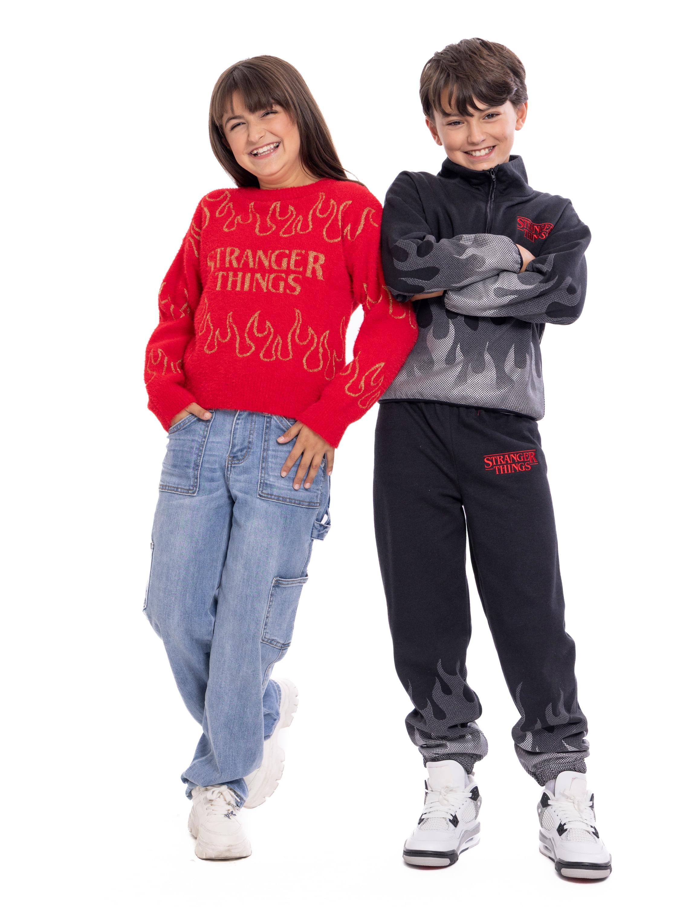 Stranger Things Girls Graphic Eyelash Knit Glitter Sweater, Sizes 4-16