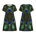 thumbnail image 3 of Bixox Robe d'Été à Manches Courtes pour Femmes Robe Ample Longueur Genou avec Poches-Peacock Feathers, 3 of 7