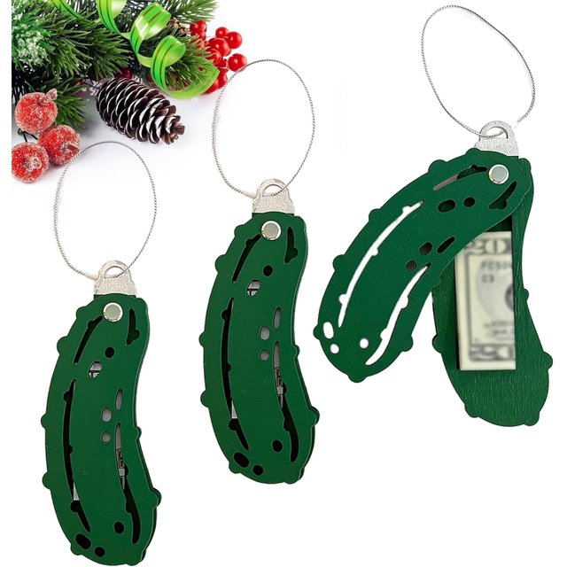 Adorno navideño para guardar dinero en forma de pepinillos, nuevo adorno navideño para guardar dinero en forma de pepinillos, regalo navideño único de madera para guardar dinero en efectivo, colgante