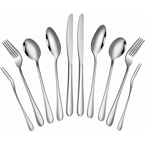 Cangfort Flatware Set, 10-Piece Elegant Silverware Cutlery Set, Stainless Steel Utensils Service for 2, Include Knife/Fork/Spoon, Mirror Polished, Dishwasher Safe