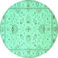 thumbnail image 1 of Ahgly Company Machine Washable Indoor Round Oriental Turquoise Blue Traditional Area Rugs, 4' Round, 1 of 4