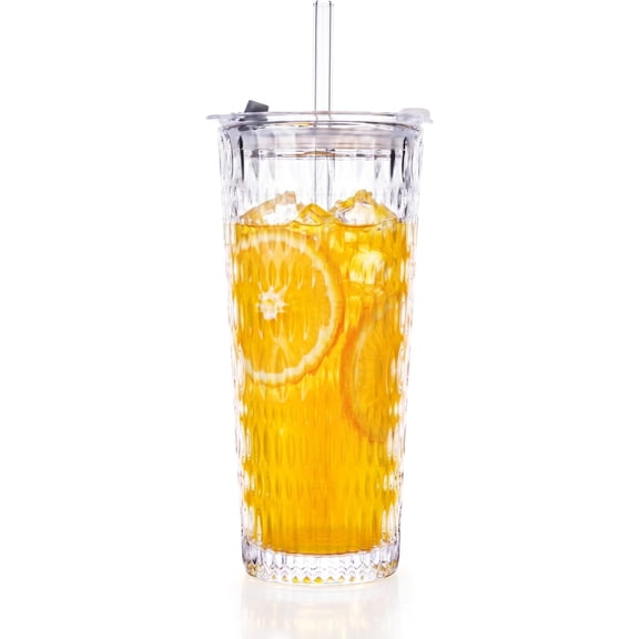 18oz Glass Cup with Lid and Straw, Thickened Glassware for , Mason Jar Drinking Glasses Tumbler Iced Coffee Cup, Clear