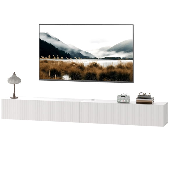 71" White Floating TV Stand - Modern Media Console for TVs up to 72" | Living Room Wall Mount with Storage & Cable Hole